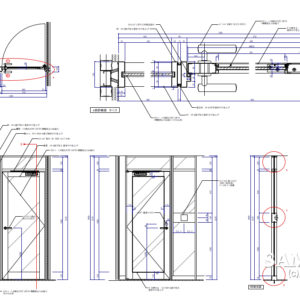 《建具図》ガラスFIXのスチールドア（SD）の作図事例