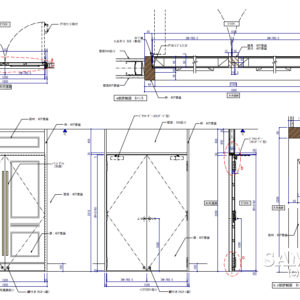 《建具図》シンプルな面材を使った木製両開き建具の作図事例