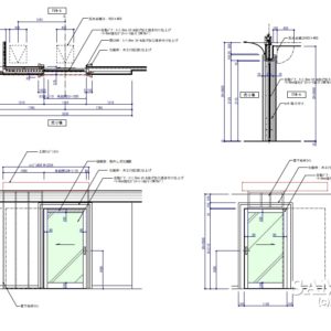 ガラスFIXでの自動ドアの外観図を部分詳細図