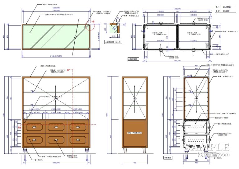 シンプルで使いやすい木製ラック什器の作図事例 ｜ 店舗設計詳細図「虎の巻」