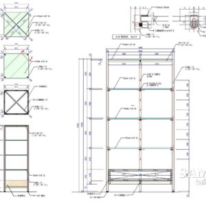 シンプルながらデザイン要素を施したガラス棚什器