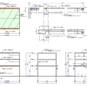 ガラスを使ったオープンタイプの棚什器