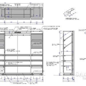 スチール丸パイプで構成した壁面什器の作図事例