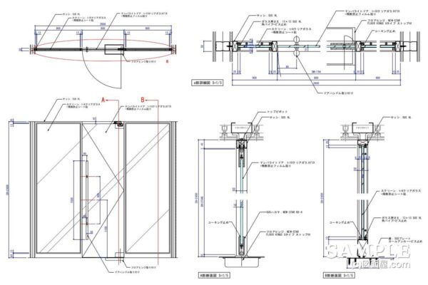 《建具図》テンパライトドアとガラスサッシの作図事例_01