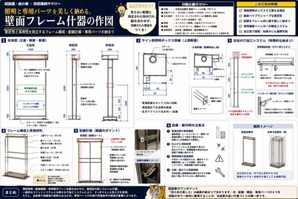 《WF_027》照明と専用パーツを美しく納める。壁面フレーム什器の作図