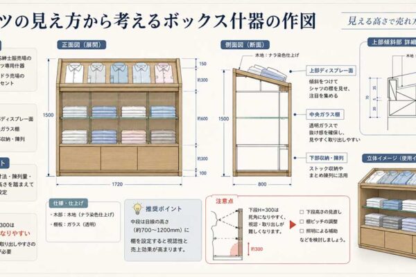 《DF_001》シャツの見え方から考えるボックス什器の作図