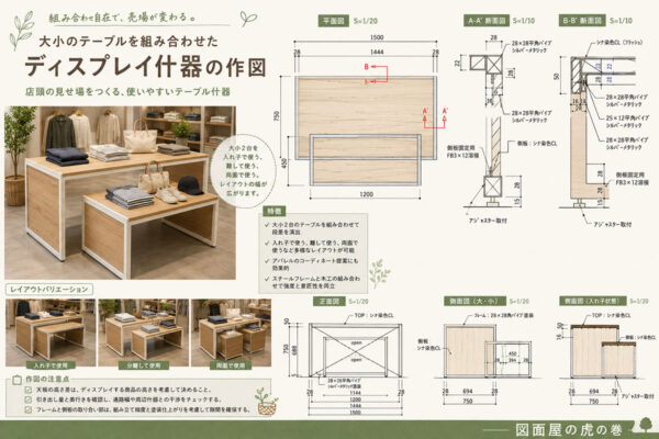 《DF_006》大小のテーブルを組み合わせたディスプレイ什器の作図