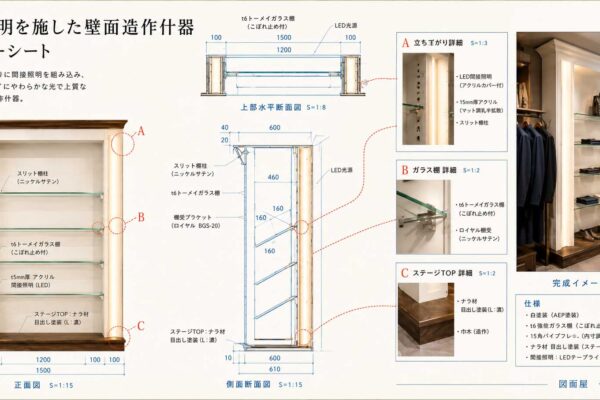 《WF_003》間接照明を施した壁面造作什器