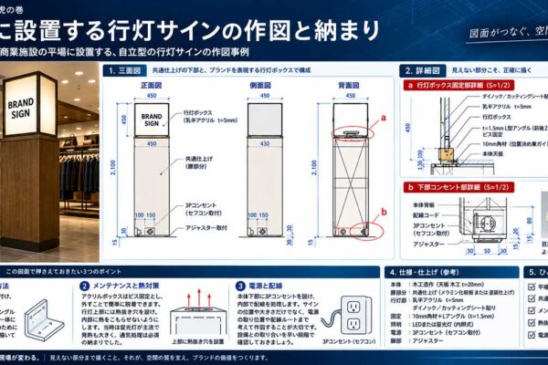《SIGN_008》店頭に設置する行灯サインの作図と納まり