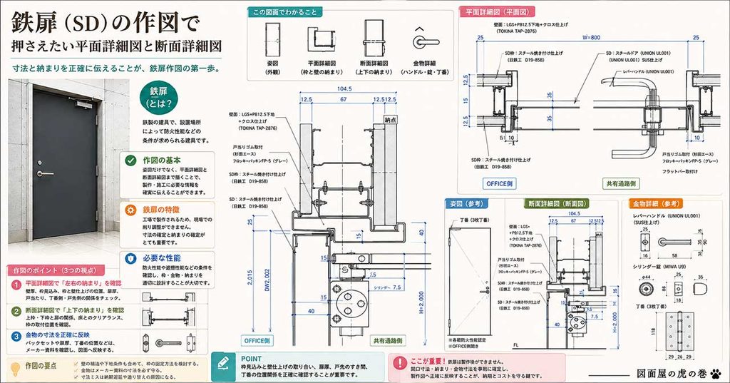 《SD_001》スチールドア（SD）の作図で押さえたい平面詳細図と断面詳細図