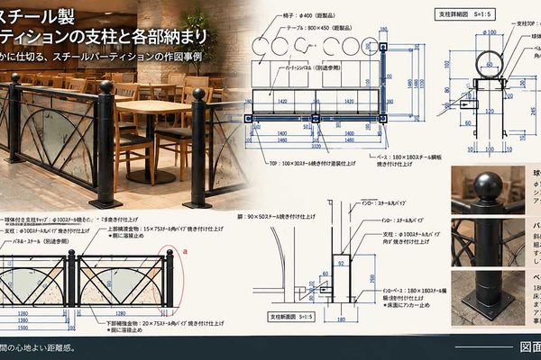 《PART_005》スチール製ローパーティションの支柱と各部納まり