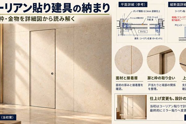 《WJ_046》コーリアン貼り建具の作図と、平面・縦断面詳細の納まり